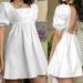 Sexy French square neck open back Women's Summer Dress White sexy short Sleeve high waist dress Wedding Party Dress Elegant Clothes