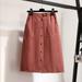 New Japan Style Pocket buttons Washed Cotton Midi A Line Skirt Women ladies elastic Waist chic casual slim Female skirt