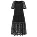 Women Cold Shoulder Dress Half Sleeve Lace Detail Loose Long Dress