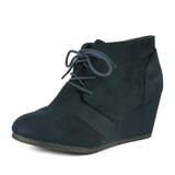 Dream Pairs Women's Suede/Pu Upper Casual Fashion Lace Up Low Wedge Heel Booties Shoes Tomson Navy Size 12