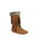 Nature Breeze Fringe Women's Moccasin Boots in Tan