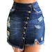 Sexy Dance Women Button Down Front Denim Mini Skirt High Waist Short Skirt with Side Pockets Ripped Frayed Jean Skirt Chic Bodycon Short Mini Skirts