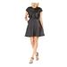 NATORI Womens Black Textured Pocketed Zippered Sleeveless V Neck Mini Fit + Flare Party Dress Size 4