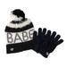 Betsey Johnson Women's Babe Beanie Hat & Chenille Bow Glove Set, Black White