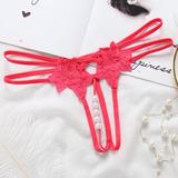 Walmklly Sexy Floral Embroidery Perspective G-String For Women Low Waist Open Thong