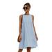 New Women's Solid Color A-Line Dress Patchwork Design Crewneck Streetwear Sleeveless Mid Waist Casual Loose Mini Dress