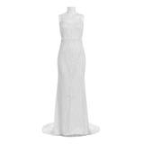 Theia Spaghetti Strap Bodycon Zipper Back Embellished Mesh Dress-IVORY