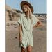 New Women's Plus Size Polo Striped Shirt Dresses Button Loose Mini Dress Short Sleeve Dress Chest Front Twisted Design Skirt