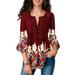 Women Blouse Three Quarter Sleeve Floral Print Causal Loose Tunic Ladies Blouse Shirts Fashion Plus Size Women Clothing 5XL