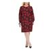 TOMMY HILFIGER Womens Red Floral Long Sleeve Jewel Neck Below The Knee Sheath Wear To Work Dress Size 18W