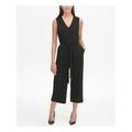 TOMMY HILFIGER Womens Black Belted Sleeveless V Neck Cropped Cocktail Jumpsuit Size 6