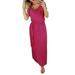 Winnereco Short Sleeve Slim Solid Dress V-neck Drape Women Maxi Dresses (Rose Red XL)