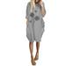 HIMONE Women Floral T Shirt Dress Pockets Shift Dress Casual Long Sleeve Loose Baggy Tunic Midi Dresses Plus Size Sundress