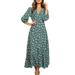 Sexy Dance Women's Bohemian Floral Printed Dress V-Neck Causal Long Sleeve Long Maxi Beach Party High Waist Split Dress with Slit