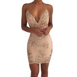 Miarhb charming Women Sequin Lace Camisole Backless Party Flapper Cocktail Prom Dress