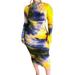 Alloet Women Tie Dye Print Slim Dress Long Sleeve Midi Dresses