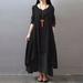 Tomshoo New Fashion Women Casual Loose Dress Solid Long Sleeve Boho Long Maxi Dress