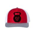Dumbbell Heart, Crossfit Hat, Workout Hat, Trucker Hat, Baseball Cap, Crossfit Apparel, Adjustable, Red/White/Heather