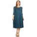 MOA COLLECTION Women's Solid Casual Basic Comfy 3/4 Sleeve Loose Fit A-line Midi Dress/Made in USA