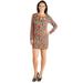 24seven Comfort Apparel Multicolor Print Three Keyhole Neckline Long Sleeve Mini Dress