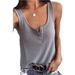 New Women's Summer Solid Color Sleeveless Tank Shirt Casual Harajuku Buttons U Neck Off Shoulder Vest