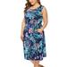 UKAP Women Summer Casual T Shirt Dress Beach Boho Tank Dress Sleeveless Floral Sundress Lady Loose Pocket Midi Dress Plus Size