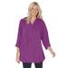 Woman Within Women's Plus Size Three-Quarter Sleeve Tab-Front Tunic