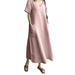 Summer Women Oversize Solid Color Dress Summer Short Sleeve V Neck Dress Plus Size Long Maxi Dress Party Beach Sundress