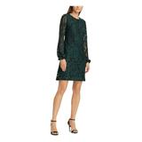 RALPH LAUREN Womens Green Lace Zippered Long Sleeve Jewel Neck Short Sheath Party Dress Size 12