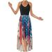 New Women's Digital Print Back Cross Halter Dress Sleeveless Irregular Maxi Dress