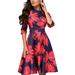 LA HIEBLA Women Floral Print High Waist Dresses Vintage Vestidos Midi Dress