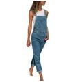 Spftem Women's Casual Fashion Slim Fit Solid Color Denim Pocket Jumpsuit