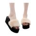 UKAP Womens Girls Faux Fur Slides Slippers Fluffy Sandals Open Toe Indoor Outdoor Comfort Flat Sandals