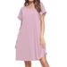 Women's Casual Crewneck Summer T Shirt Dress Loose Short Sleeve Tunic Dress Solid Color Dress