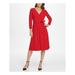 DKNY Womens Red Belted Cuffed V Neck Below The Knee Fit + Flare Dress Size 2