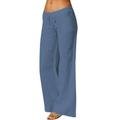 Women's Elastic Waist Cotton Linen Flowing Wide-Leg Pants Loose Trousers With Pockets