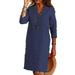 Womens 3/4 Sleeve Loose Midi Straight T Shirt Dresses V Neck Casual Plus Size