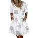 UKAP Women Summer V Neck Mini Dress Short Sleeve Loose Swing Dress Summer Beach Holiday Casual Sundress