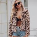 Tomshoo Women Faux Fur Jacket Coat Leopard Print Warm Fleece Long Sleeves Notched Lapel Collar Vintage Furry Casual Overcoat Outwear