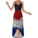 New Women's Digital Print Back Cross Halter Dress Sleeveless Irregular Maxi Dress