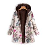 Women Jacket Teddy Coat Winter Women Windbreaker Floral Print Warm Outwear Hooded Pockets Vintage Coats Plus Size