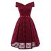 Tomshoo Women Lace Skater Dress Off the Shoulder Bow Pleated A-Line Bridesmaid Evening Party Gown Dress