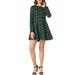 Allegra K Junior's Plaids Long Sleeves Belted Mini A Line Shirt Dress