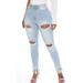 Fashion Women Ripped Skinny Jeans Jeggings Denim Pants Distressed Trousers Ladies Casual Skinny Stretchy Jeans Pencil Trousers