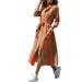 Sexy Dance Women Lapel V Neck Button Down Shirt Dresses Long Sleeve Casual Striped Print Loose Boho Maxi Dress Slit Split Sun Dress With Belt