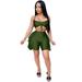 NHT&WT Women's Strap Crop Tops Outfit Two Piece Backless Bandage Bodycon Ruffle Shorts