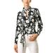 Allegra K Women's V Neck Long Sleeves Tie Smocked Waist Floral Blouse