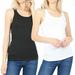 Women & Plus Solid Ribbed Knit Stretch Workout Racerback Tank Top (2PK: BLACK/WHITE, X-Large)