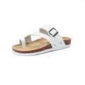 Lowestbest Sandals for Women, 006WH40NS Women's Light Weight Cross Toe Double Buckle Strap Leather Flat Sandals, White Summer Beach Soft Adjustable Buckle Flat Open Toe Slide Shoe for Men