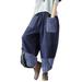 Avamo Womens Casual Palazzo Pants Loose Elastic Waist Cotton-Linen Trouser Polka Dot Patchwork Wide Leg Pants Dark Blue Dot Print XXL(US 14-16)